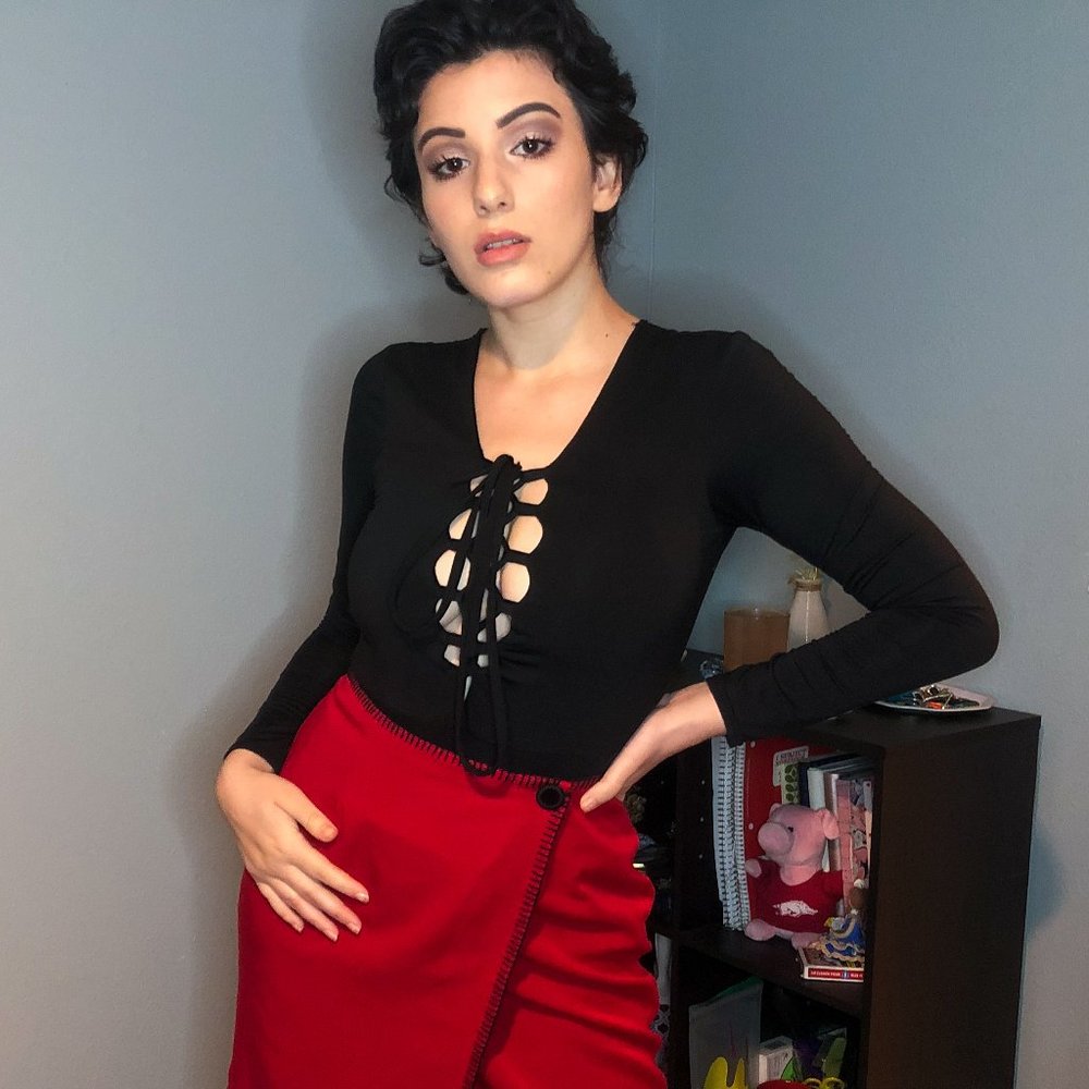 Long Sleeve Black Tie-Up Bodysuit